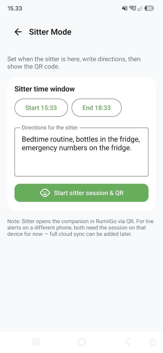 RumiiGo Sitter Mode screen